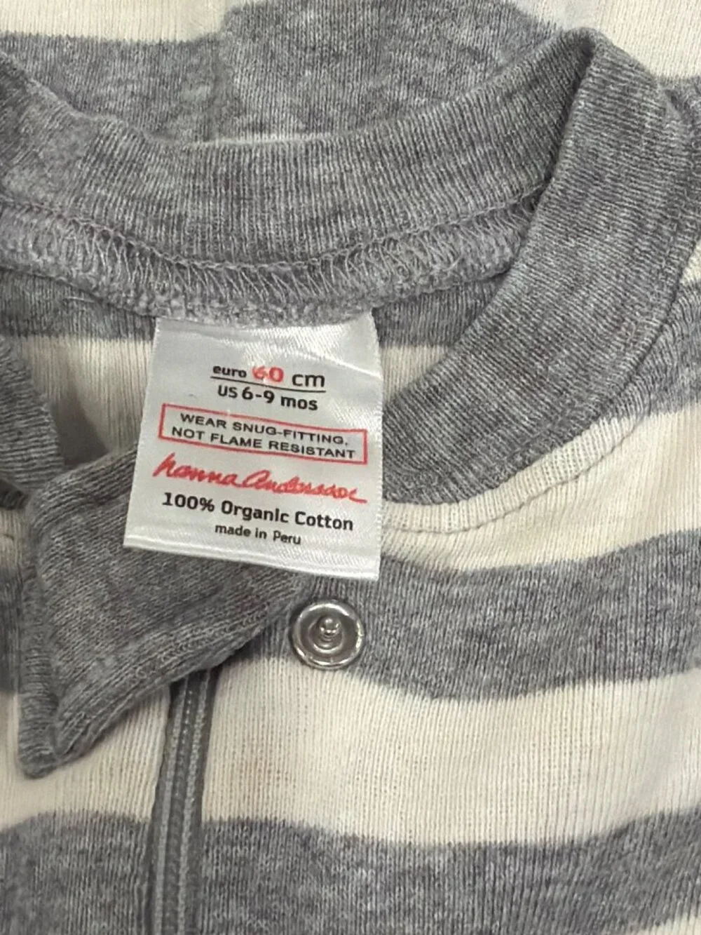 Hanna Andersson Baby Zip-Front Sleeper 6-9 Months Gray & White Stripes Organic C